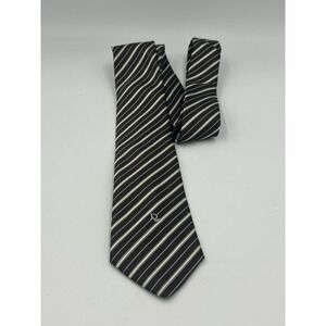 Vintage 1960s Christian Dior Necktie Tie Mens Brown Blue Stripe Poly/Silk